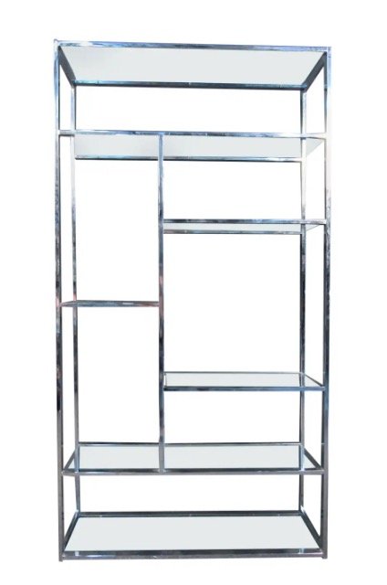 Chrome And Glass Etagere In The Style Of Milo Baughman