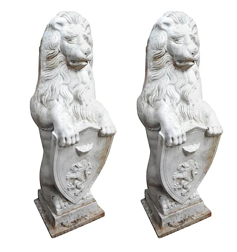 Cast Iron Lion Statues Holding a Shield (1 of 6)