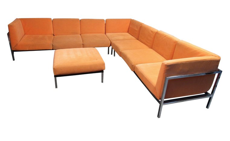 Orange "L" Shaped Sectional in the Style of Milo Baughman (1 of 7)