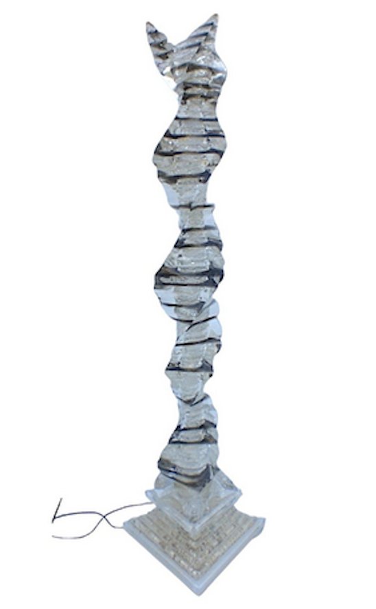 Tall Sculpted Lucite Fountain: Beautiful acrylic spiral fountain sculpture. // PICK UP LOCATION: Brooklyn NY // Dimensions: 25w, 25d, 81h // Condition: some age, scuffs, scratches, fading, re-wiring may be required // Item number: