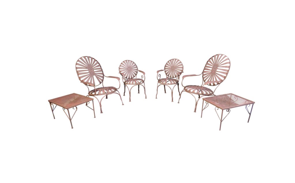 Vintage Francois Carre Sunburst Garden Chairs w/ End Tables (1 of 13)