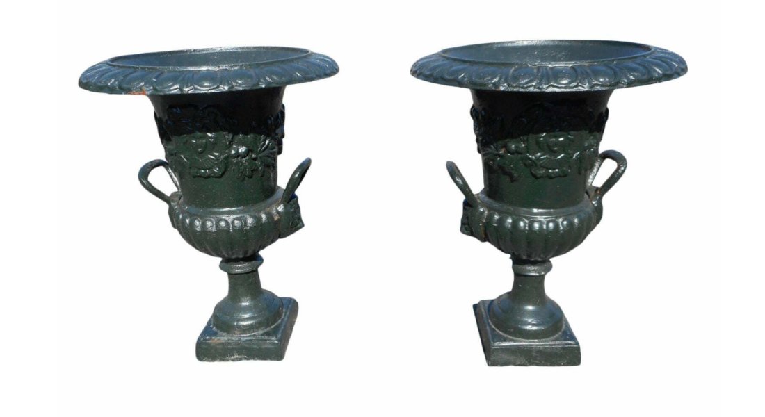 Pair of Cast Iron Urns With Decorative Handles (1 of 5)
