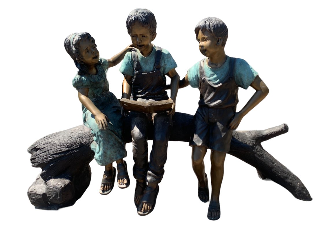 Bronze Statue Of Children Sitting On Log (1 of 7)
