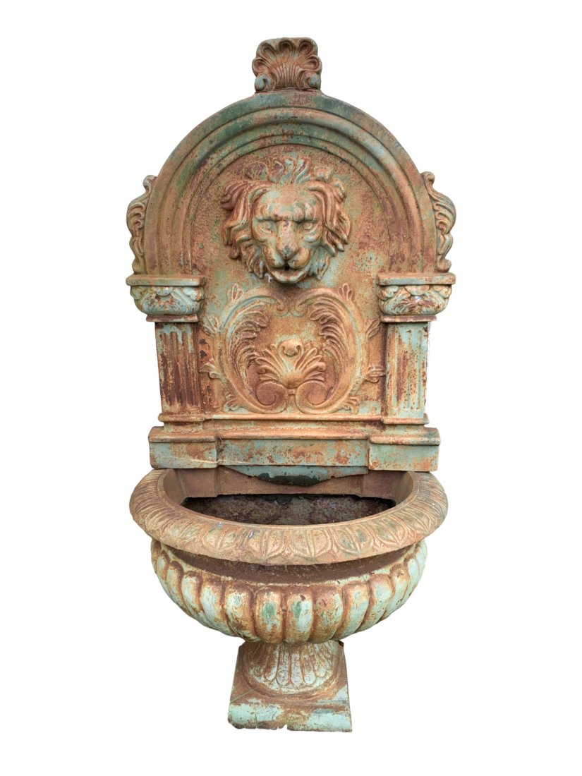 Garden Cast Iron Half Round Urn W/ Lion Face (1 of 9)