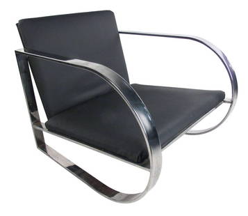 John Mascheroni for Swaim Originals Chrome Frame Lounge Chair: This sleek and stylish modern lounge chair features a unique chrome frame with an extra wide seat. Mid-Century Modern design with comfortable upholstery makes this a wonderful addition to any setting.