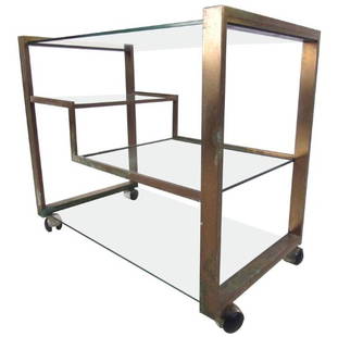 Mid-Century Modern Italian Serving Cart: This vintage brass serving cart features unique Mid-Century design, combining simple lines and plenty of room for storage or service. Made in Italy by GI.BI // PICK UP LOCATION: Wall, NJ // Dimensions