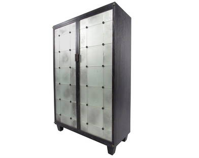 Contemporary Modern Glass Front Cabinet: Unique frosted glass-front two-door cabinet with three internal shelves and ample space to house multiple electronic components. //Dimensions: Height: 68.5 in (173.99 cm)Width: 44.25 in (112.4 cm)Dept