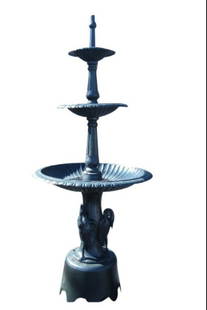 Three-Tier Heron Cast Iron Fountain: Gorgeous three-tiered cast iron heron fountain with intricate details throughout. Quality construction and material ensures this piece will be an impressive addition to any outdoor space for years to