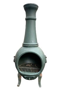Cast Iron Chiminea: This quaint cast iron chiminea features a wonderful old fashioned design, complete with grates, ring handles and top lid. This piece would make a perfect center piece to any outdoor lounge area // PIC