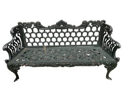 Vintage Style Cast Iron Bench: Vintage Style Cast Iron Bench // PICK UP LOCATION: Wall, NJ // Dimensions: Height: 32 in Width: 56 in Depth: 18 in Seat Height: 15" // Condition: Patina, scratches