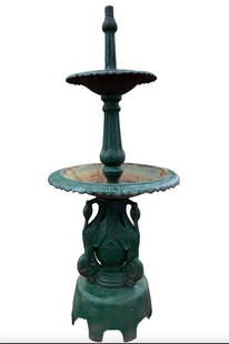 Vintage Cast Iron Heron Fountain: Vintage Cast Iron Heron Fountain // PICK UP LOCATION: Wall, NJ // Dimensions: Height: 58 in Width: 23 in Depth: 23 in // Condition: Patina, rust