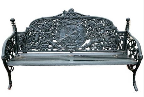 Large Vintage Cast Iron Bench: Large Vintage Cast Iron Bench// PICK UP LOCATION: Wall, NJ // Dimensions: Height: 41 in Width: 74 in Depth: 17.5 inSeat Height: 17 in // Condition: Patina, rust, cracks, breaks, repairs
