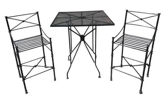 Vintage Outdoor Metal Dining Set: This unique black metal dining set is perfect for any outdoor patio setting. // PICK UP LOCATION: Wall, NJ // Dimensions: Height: 44 in Width: 20 in Depth: 20 in Seat Height: 29 in Table: Width: 36 in