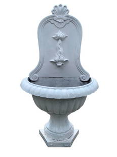 Cast Iron Wall Fish Fountain: Vintage cast iron wall fish fountain. // PICK UP LOCATION: Wall, NJ // Dimensions: Height: 46.5 in Width: 26.5 in Depth: 14 in // Condition: Patina, cracks, rust, chips //
