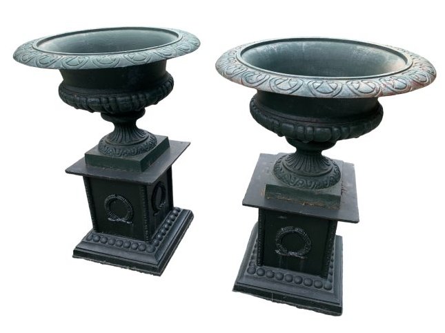 Cast Iron Urns with Bases (1 of 9)