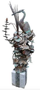 Bronze Sculpture of Bird with Pedestal: Bronze Sculpture of Bird with Pedestal // PICK UP LOCATION: Wall, NJ // Dimensions: 40w 70D 87h // Condition: fading, oxidation, patina, missing pieces on pedestal