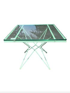 MCM Outdoor table: MCM outdoor table // PICK UP LOCATION: Wall, NJ // Dimensions: Height: 30 in Width: 26 in Depth: 26 in // Condition: age appropriate wear, scratches, chipping, rust