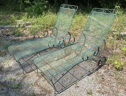 Vintage Reclining Patio Chairs: Vintage Reclining Patio Chairs // PICK UP LOCATION: Wall, NJ // Dimensions: Height: 43 in Width: 25 in Depth: 75 in Seat Height: 15 in // Condition: age appropriate wear, scratches, rust