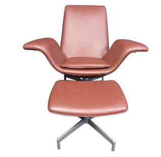 Leather "Dialogue" Chair & Ottoman by HBF Furniture: Inspired by the classic design aesthetic of mid-century modernism, the Dialogue chair and ottoman provide an intuitive and purposeful solution for casual conference and lobby scenarios. This chair and