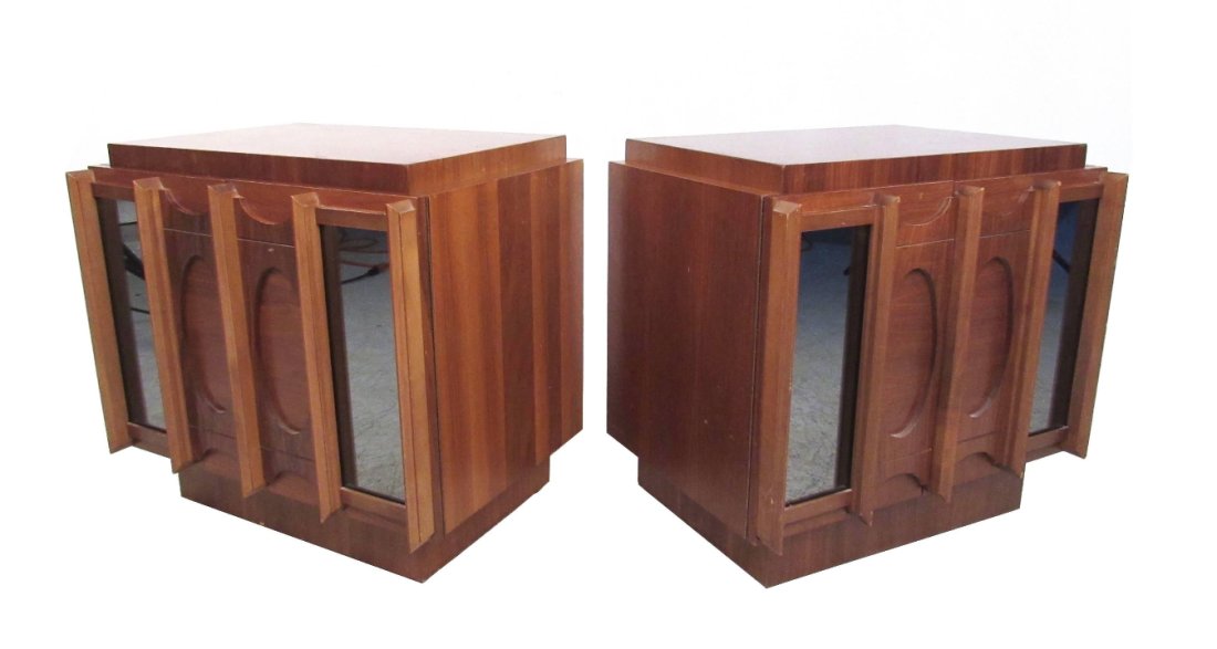 Pair of Mid-Century Modern Brasilia Style Nightstands with Mirrored Fronts (1 of 8)