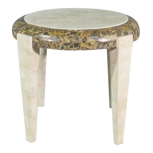 Tessellated Side Table in the Style of Enrique Garcel: Full of vintage flair, this side table styled after Enrique Garcel uses contrasting patterns of tessellated stone to stand out anywhere // PICK UP LOCATION: Wall, NJ // Dimensions: Depth 27 in Width 2
