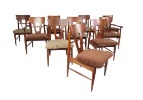 Set of Ten Mid-Century Modern Walnut Dining Chairs