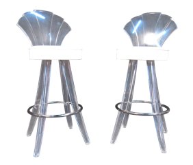 Pair of Vintage Bar Stools in Lucite and Vinyl