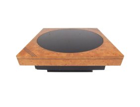 Vintage Modern Burl, Brass, and Glass Coffee Table by Lane