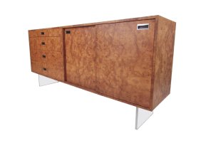 Harvey Probber Burl and Lucite Credenza