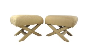 Pair of Vintage "X" Frame Upholstered Ottomans