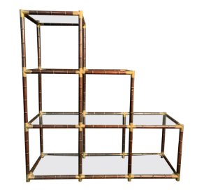 Mid-Century Modern Bamboo and Brass Etagere