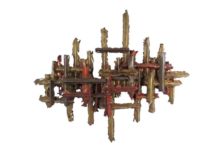 Brutalist Mid-Century Wall Art by Tom Greene: This unique mixture of oxidized and patinated brass/metal makes a substantial addition to any interior decor. Wonderful sculptural quality with rough edge design and weighty construction. // PICK UP L