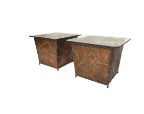 Brutalist Copper + Glass End Tables after Paul Evans