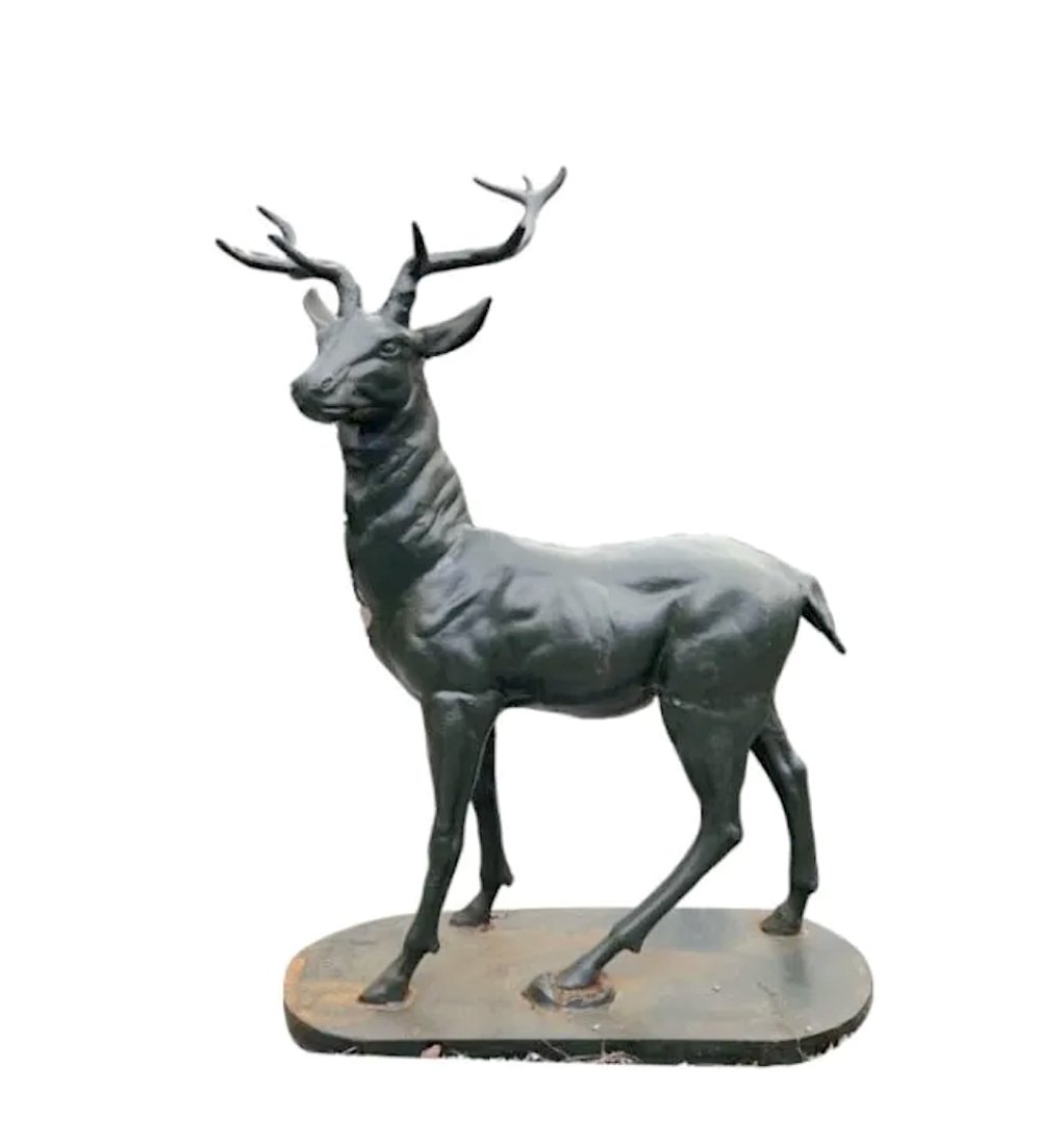 Cast Iron Deer Statue: This gorgeous indoor/outdoor cast iron deer garden sculpture brings the wild beauty of the deer to your garden, patio, or backyard. Featuring fine detail perched on a thick sturdy base, this piece wou