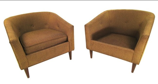 Pair of Dark Green Upholstery Lounge Chairs: This pair of dark green lounge chairs feature a deep comfortable backset making them a perfect addition to any home office or library setup. Simple and clean design this set will add a flare of life t
