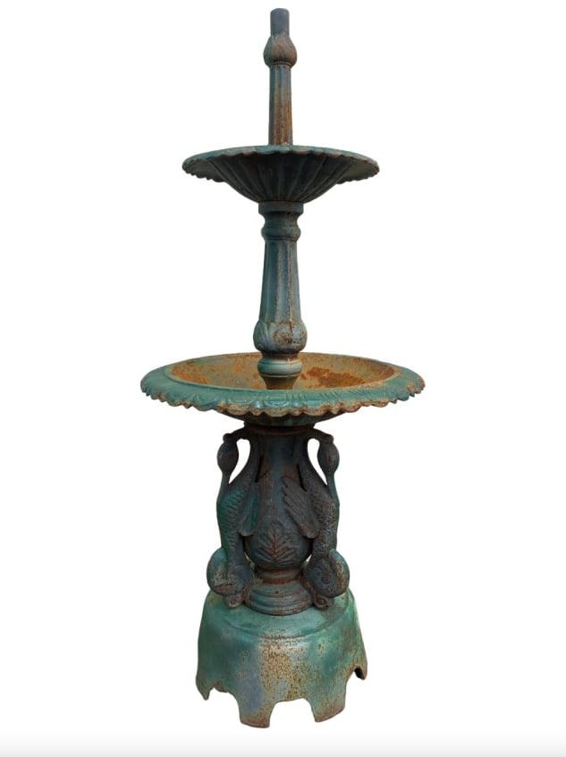 Vintage Cast Iron Heron Fountain: Vintage Cast Iron Heron Fountain // PICK UP LOCATION: Wall, NJ // Dimensions: Height: 58 in Width: 23 in Depth: 23 in // Condition: Patina, rust