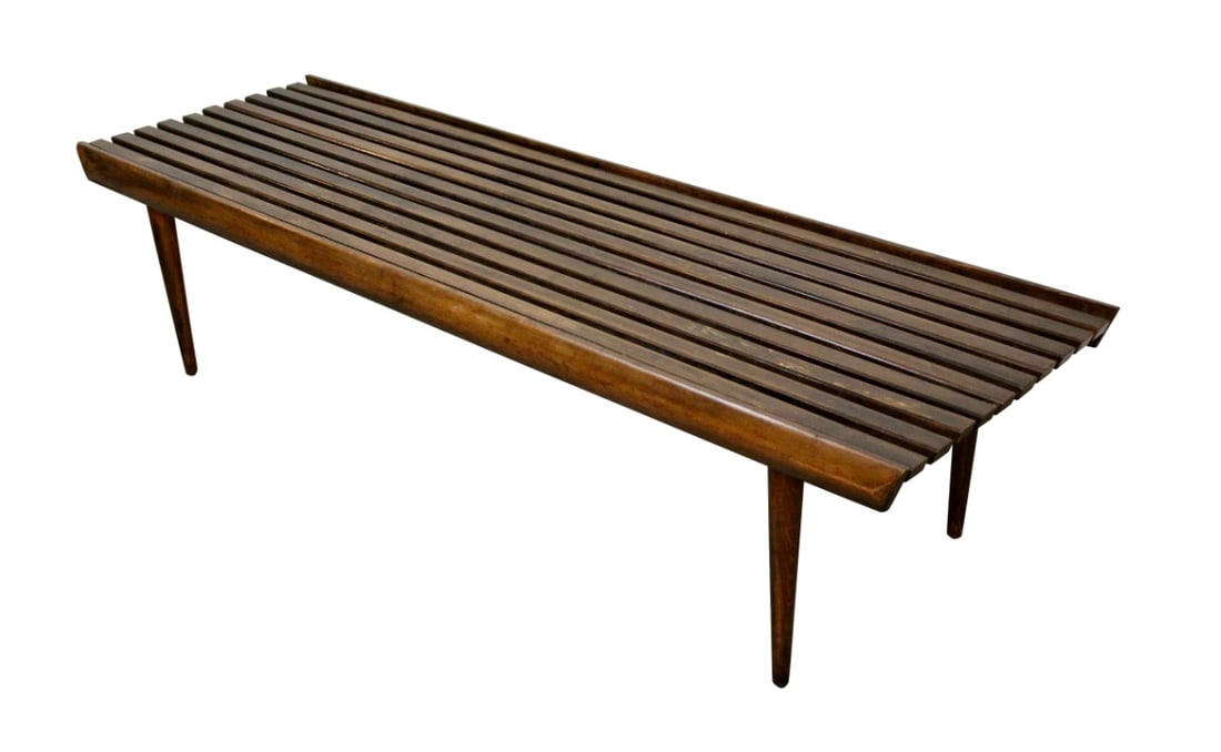 Mid-Century Carved Walnut Slat Bench (1 of 16)