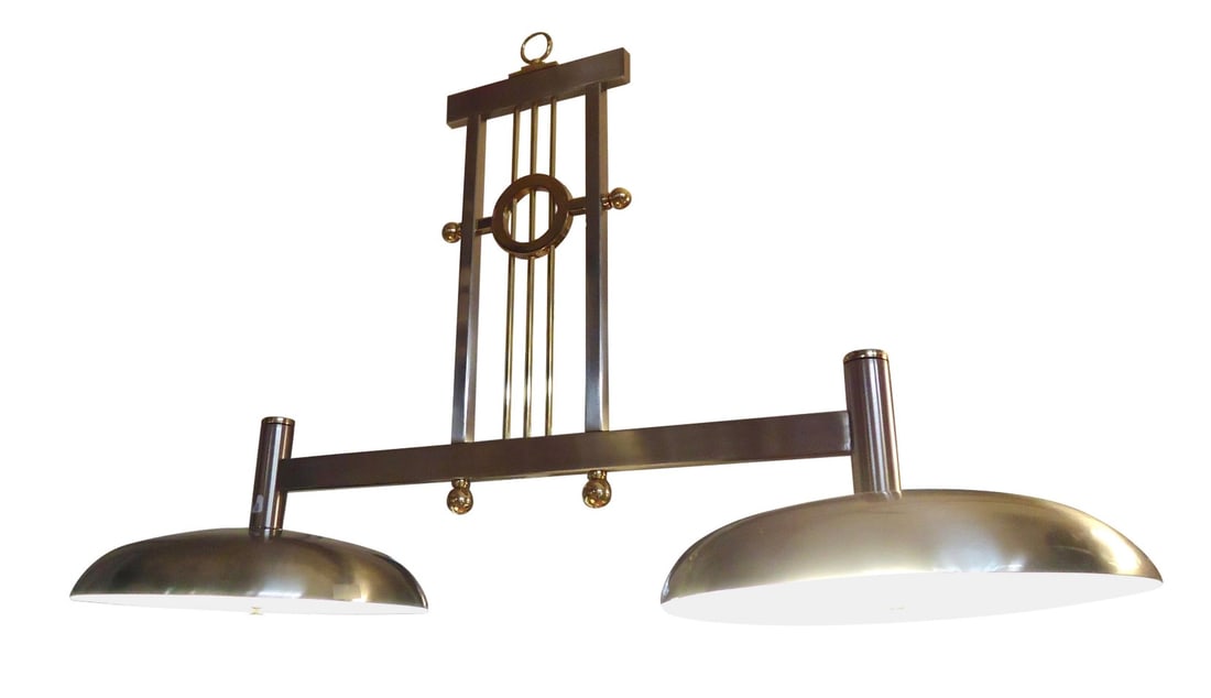 Large Billiard Style Chrome and Brass Chandelier (1 of 5)