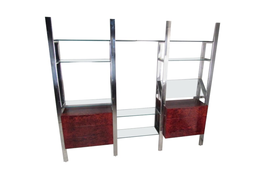 Pace Collection Chrome and Burl Wall Unit by Janet Schwietzer (1 of 20)