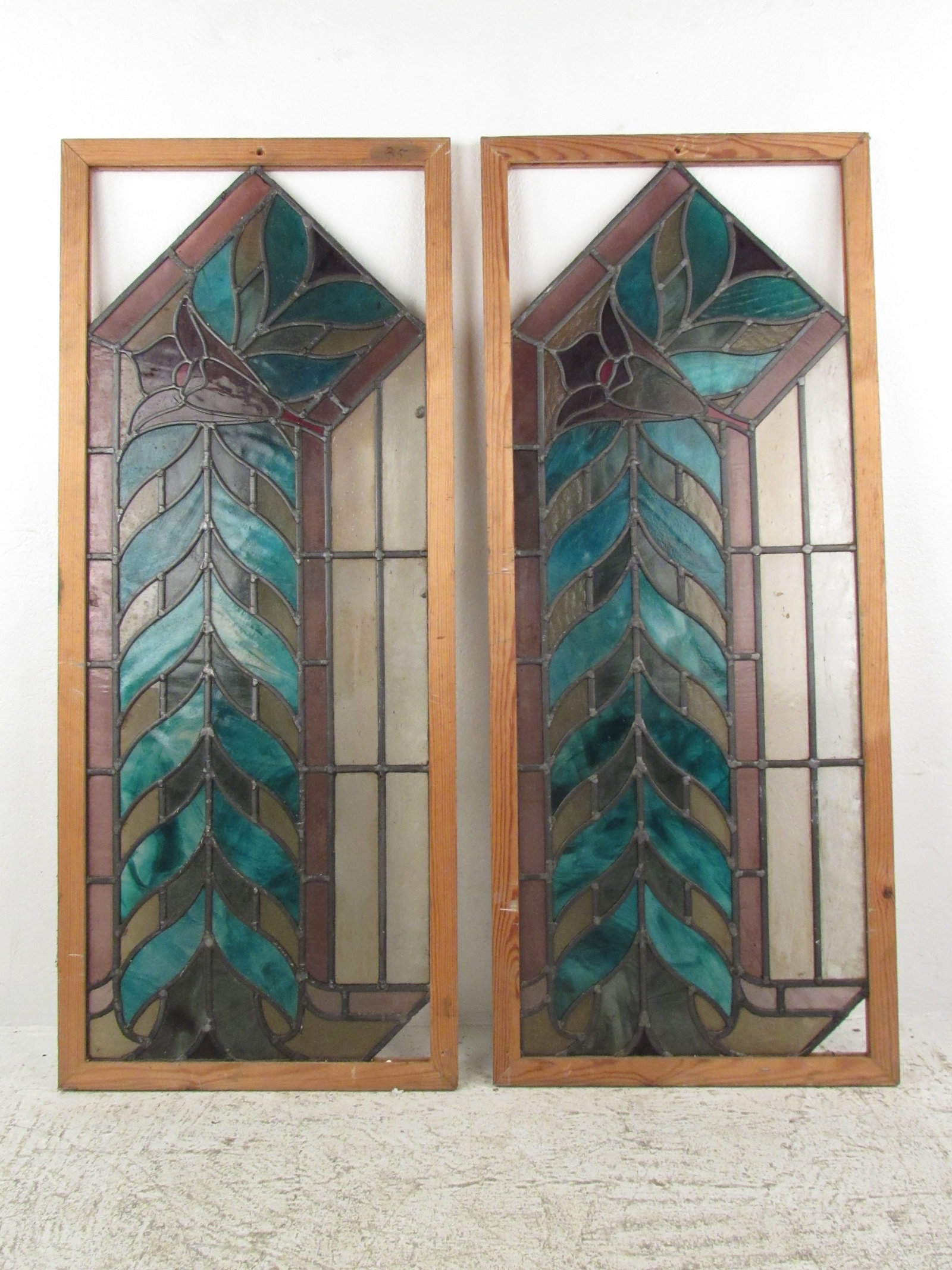 Pair of Antique Vintage Stained Glass Hanging Windows (1 of 6)