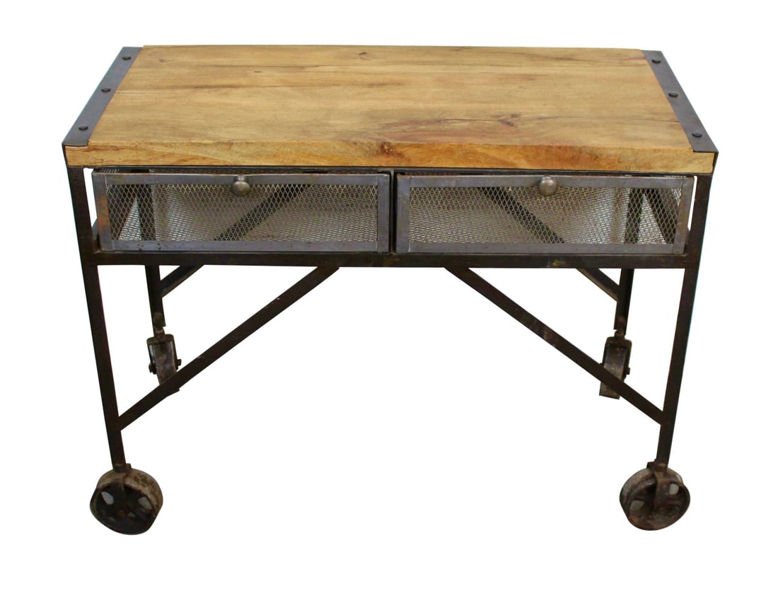 Vintage Industrial Iron & Pine Rolling Work Bench (1 of 16)