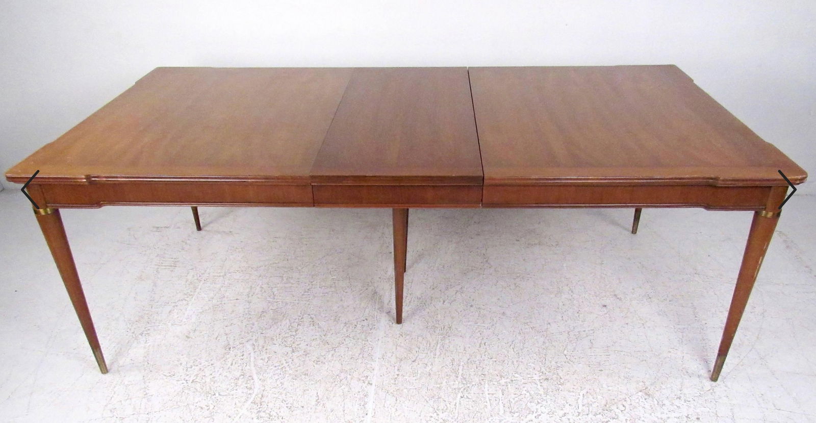 J. Stuart Dining Room Table for Widdicomb: This stylish large dining table by J. Stuart Clingman for Widdicomb comes paired with three leaves. Extendable dining table opens from sixty-six inches wide to 110 inches wide with all three leaves in