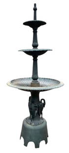 8 foot Cast Iron Fountain: Gorgeous three-tiered cast iron heron fountain with intricate details throughout. Quality construction and material ensures this piece will be an impressive addition to any outdoor space for years to