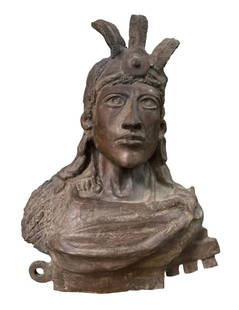 Vintage Bronze Bust of Indian: Vintage Bronze Bust of Indian. // PICK UP LOCATION: Wall, NJ // Dimensions: W23xD13xH29 // Condition: Age appropriate wear, oxidation, discoloration, nicks, scratches //
