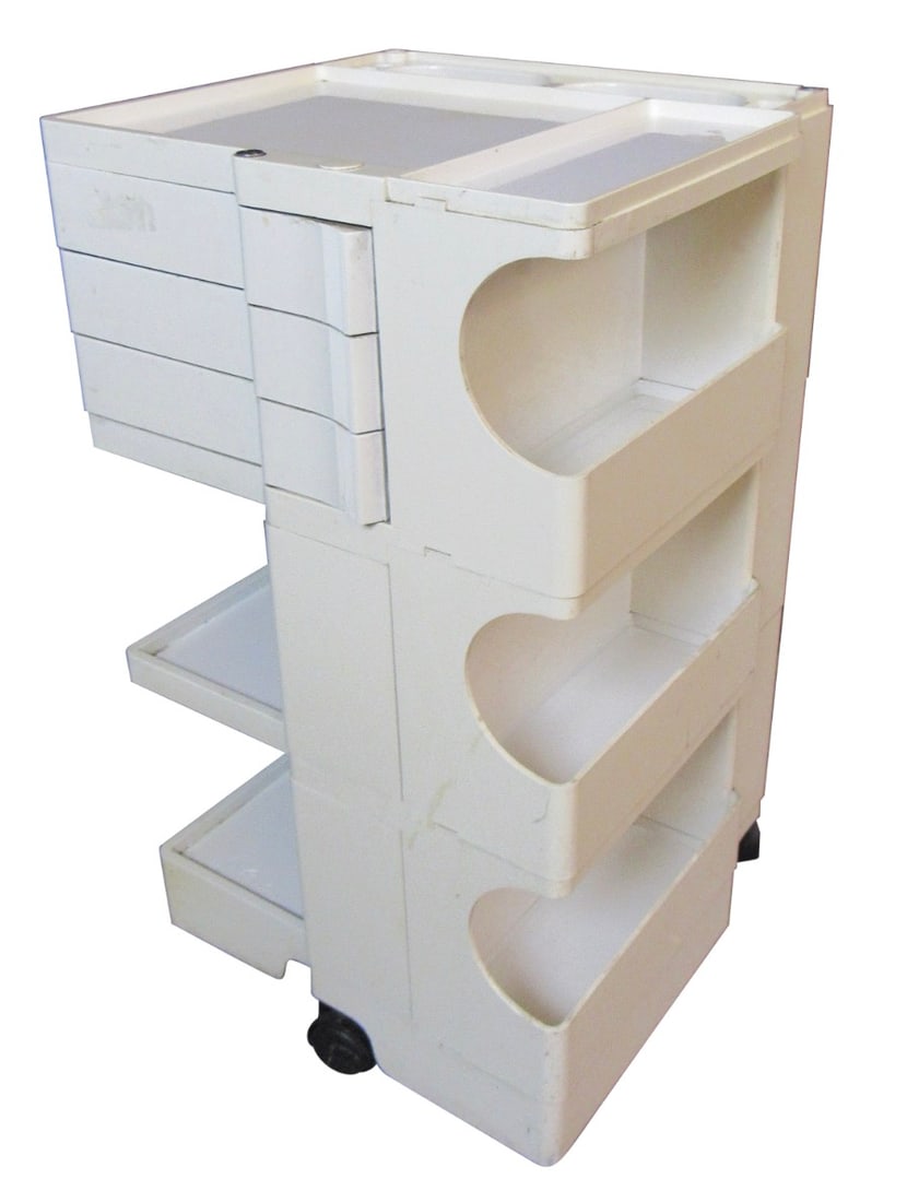 Vintage "Boby" Trolley by Joe Colombo: "Colombo’s designs captured the seductive spirit and breakneck speed of technological advancement in the West after World War II and advocated for the deployment of advanced techniques and new mater