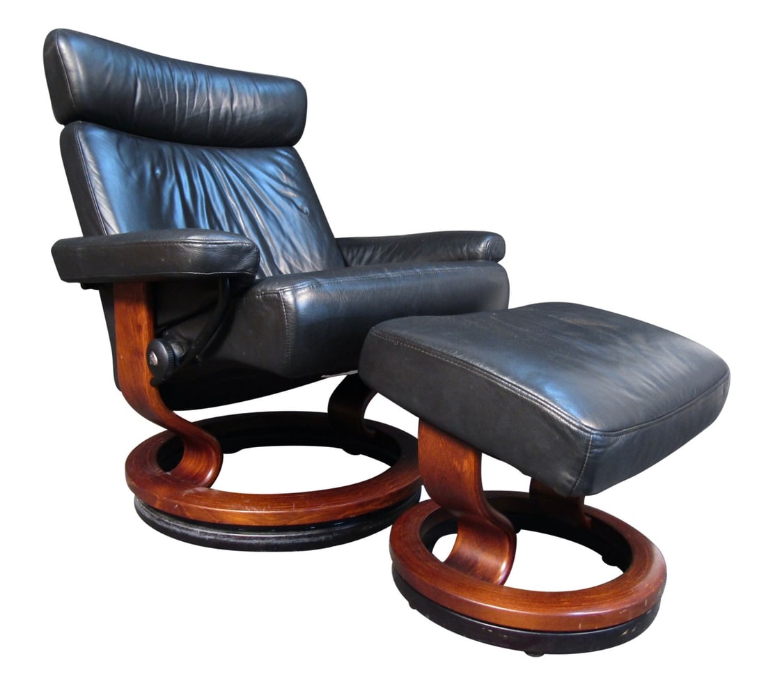 Reclining Leather Chair and Ottoman By Ekornes (1 of 11)