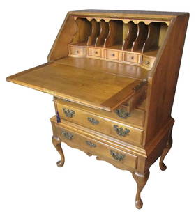 Queen Anne Secretary Desk: Antique style drop front secretary desk, made in Queen Anne style with brass hardware. Petite size, with 22x17" desk space, great for small space. // Pickup location: Brooklyn, NY // Dimensions: Heigh