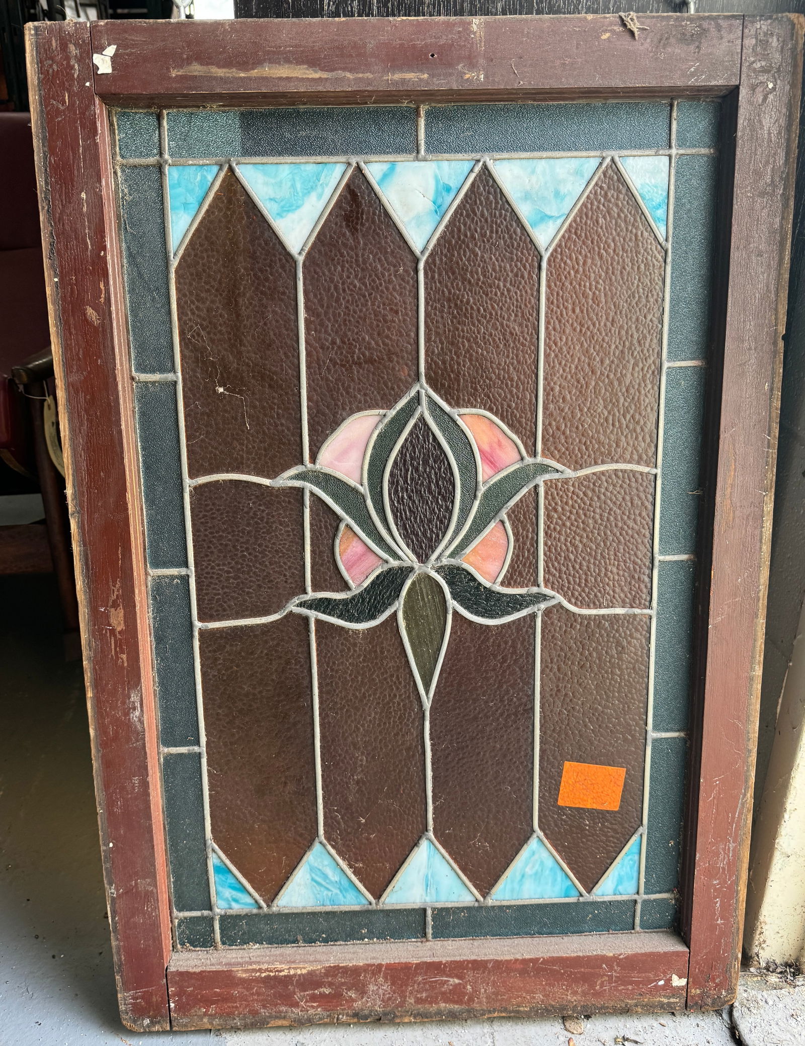 Beautiful Mid-Century Floral Stained Glass Piece: Add a burst of color and vintage charm to your space with this beautiful mid-century stained glass panel, featuring an elegant floral design that glows with warmth and character. A perfect blend of ar