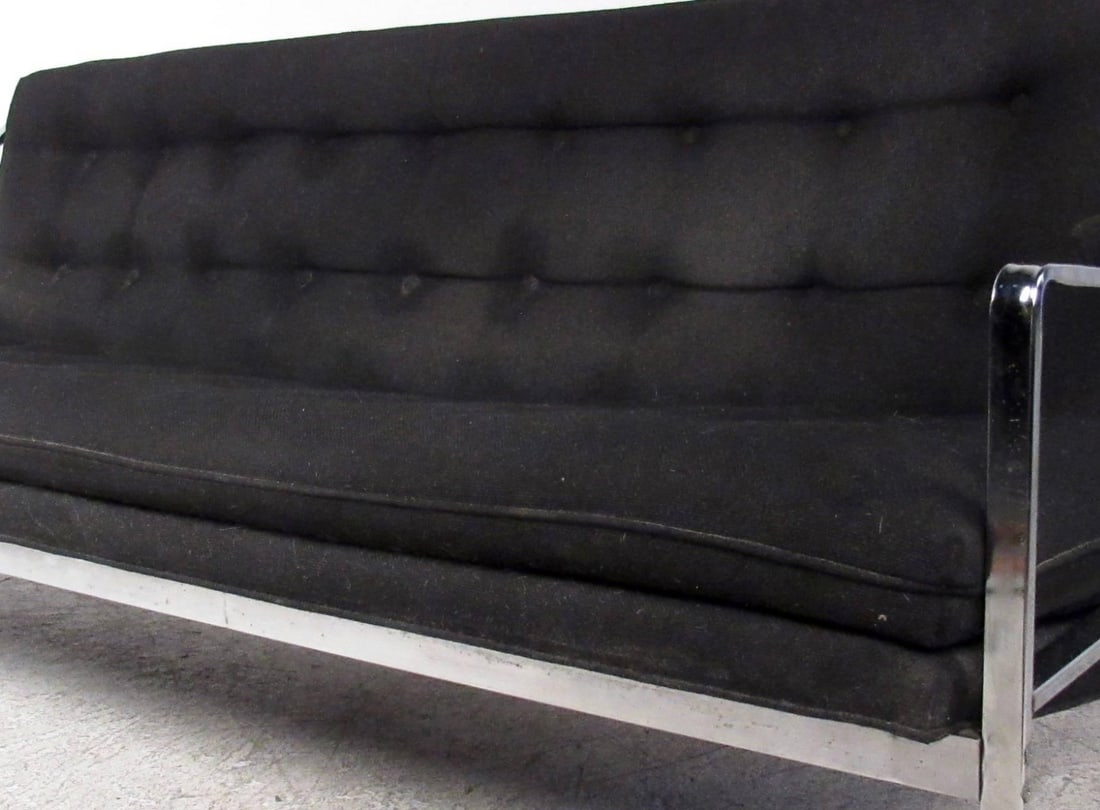 Mid-Century Tufted Chrome Sofa - 3