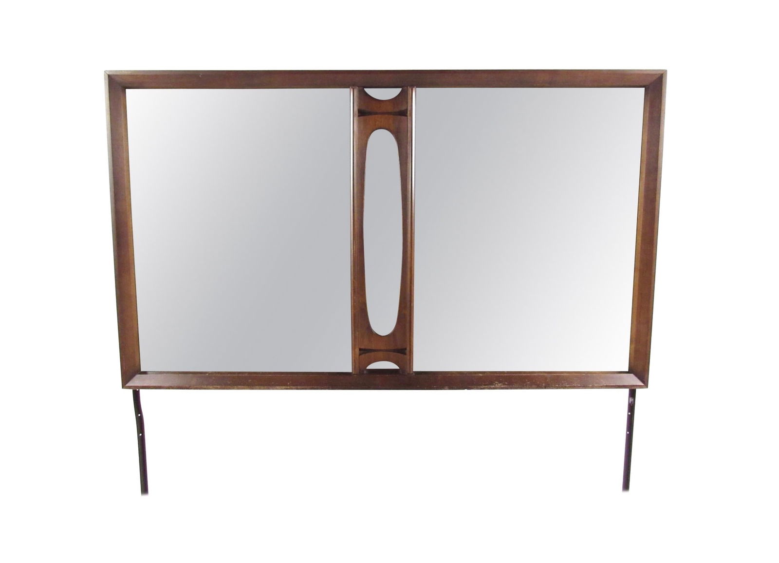 Mid-Century Modern Walnut Dresser Mirror: This stylish Mid-Century Modern mirror boasts sculpted walnut trim and makes an impressive mirror for use on top of a bedroom dresser or updated to use as a hanging wall mirror. // PICKUP